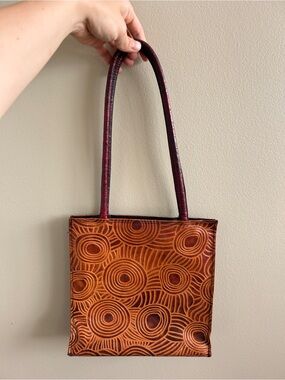 Vintage Genuine Tooled Leather Shoulder Bag Abstract Art Purse Y2K